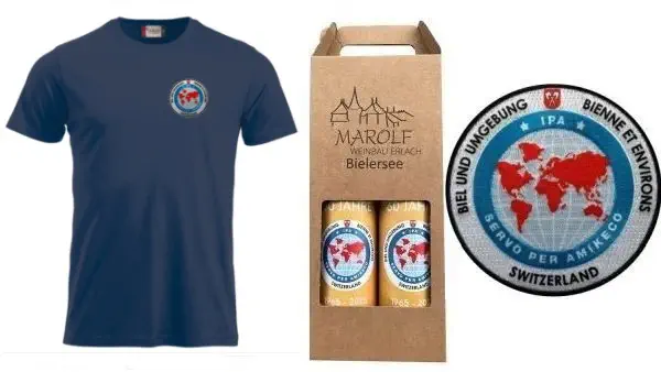 T-shirt, bouteille de vin anniversaire et badge